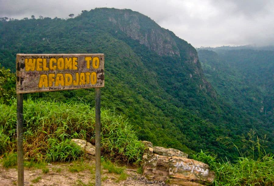 Welcome to Afadjato sign at Ghana's highest peak