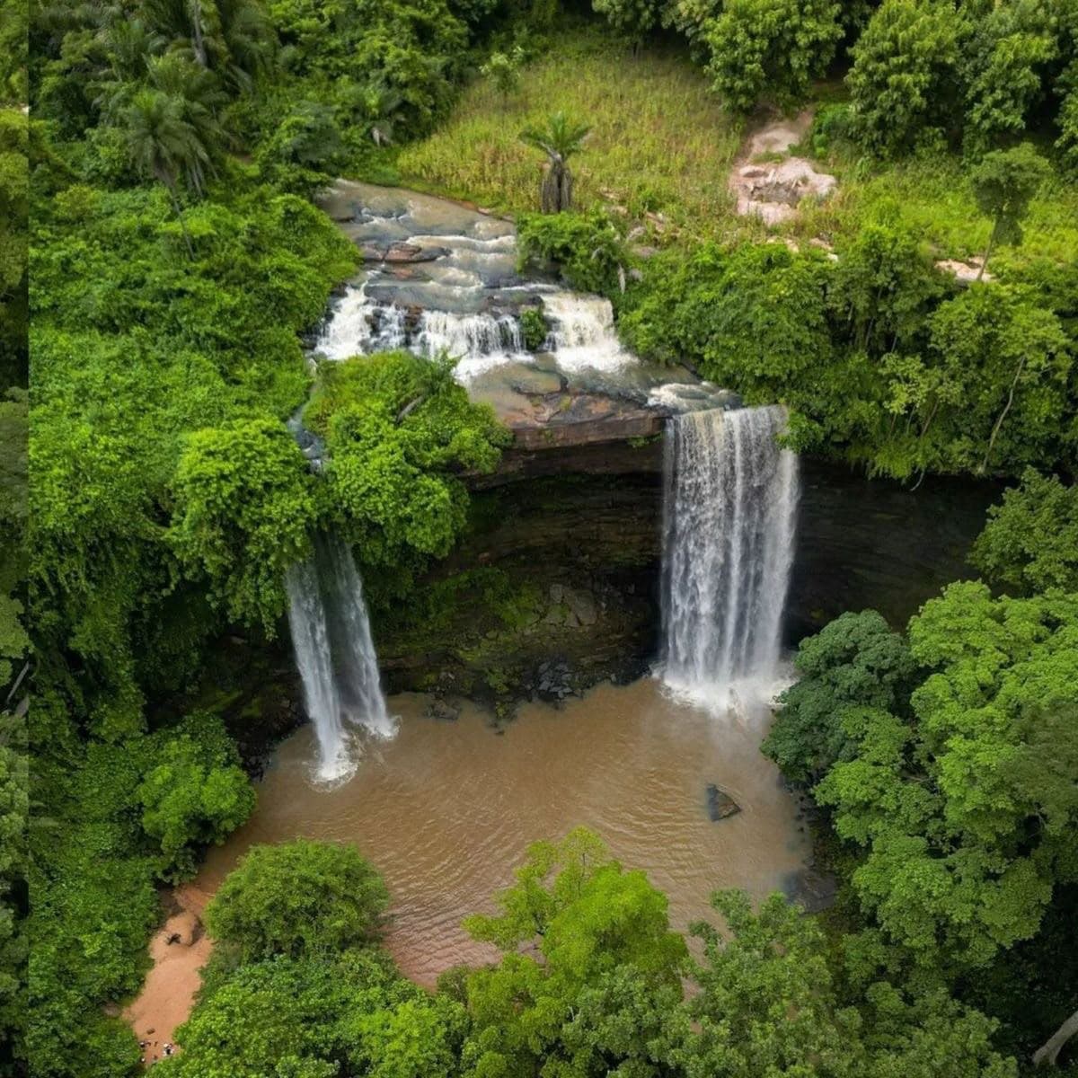 Scenic view of the waterfall from the forest trail