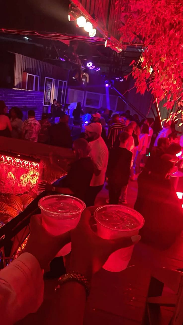 Nightclub scene with crowd and DJ