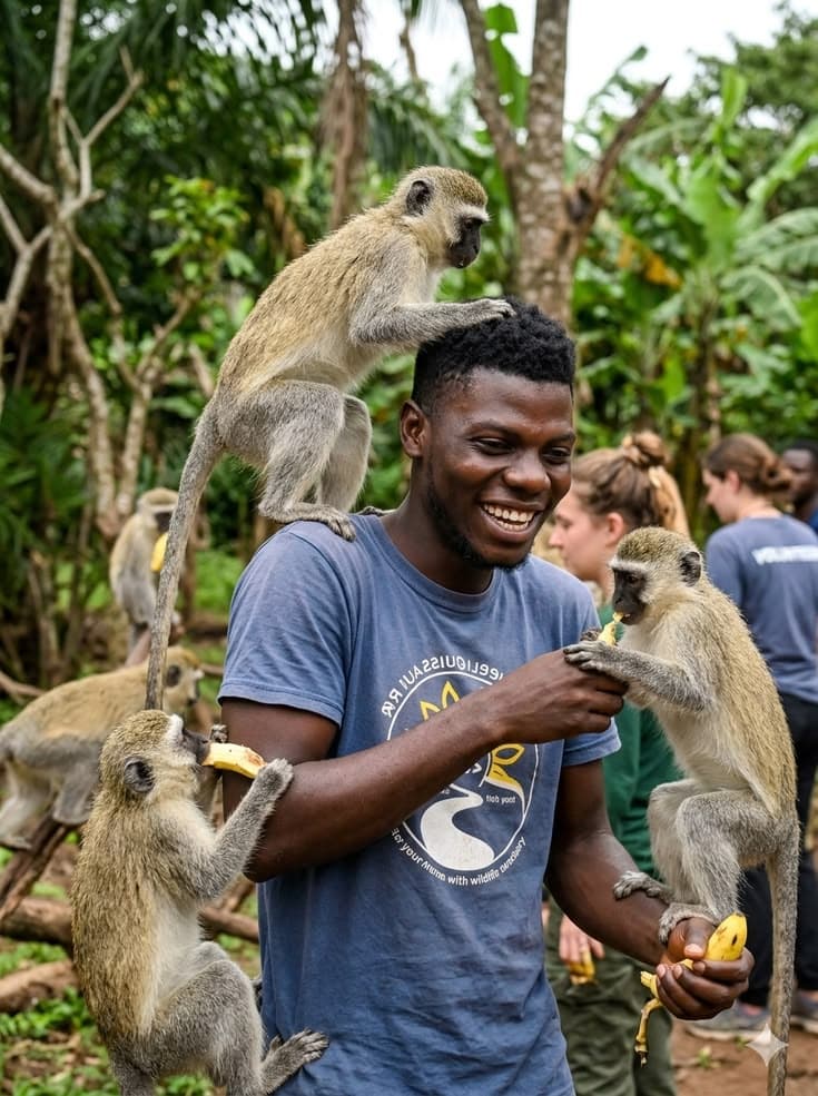 Mona monkeys in the Tafi Atome Monkey Sanctuary